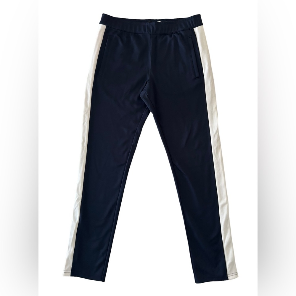 Tory Burch Sport Track Pants Women's Size Small Navy Blue White Stripe Zip Ankle